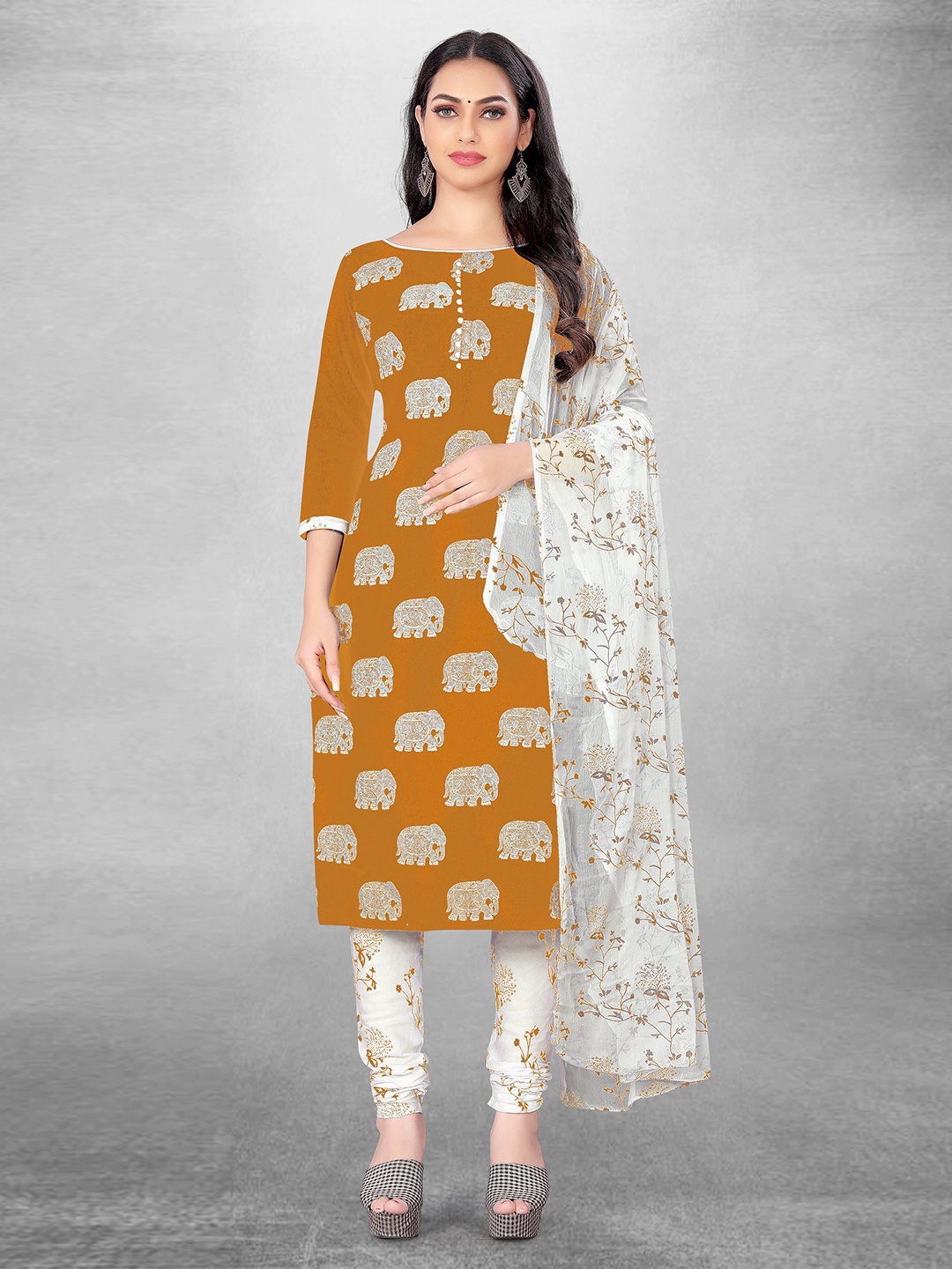 

MANVAA Ethnic Motifs Printed Unstitched Dress Material, Mustard