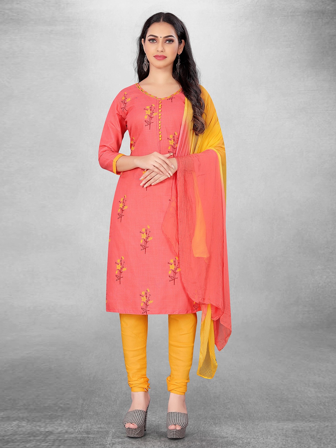 

MANVAA Floral Printed Unstitched Dress Material, Peach