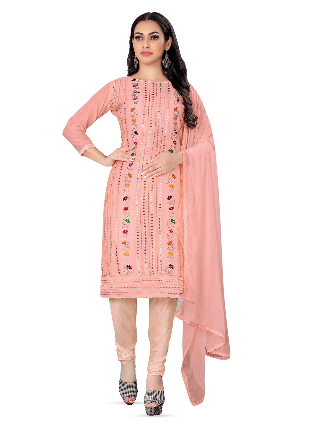

MANVAA Embroidered Unstitched Dress Material, Pink