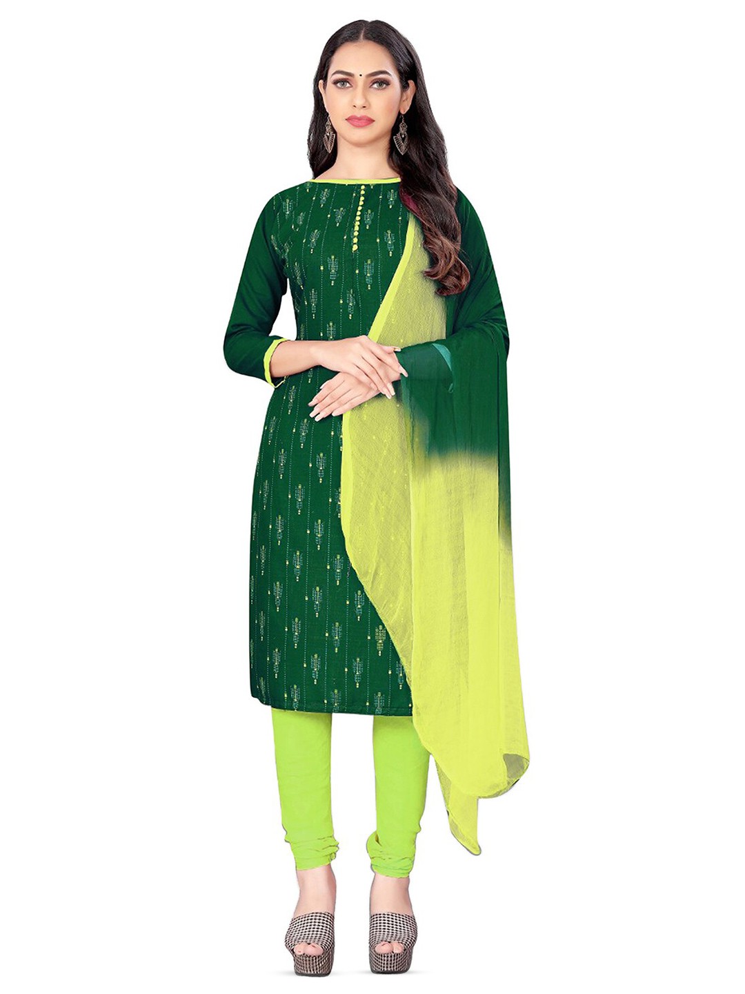 

MANVAA Geometric Printed Unstitched Dress Material, Green