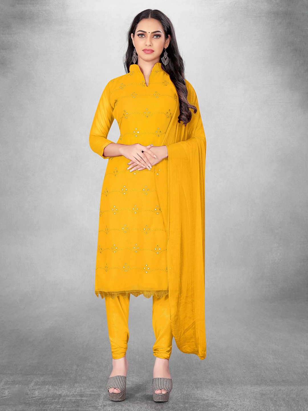 

MANVAA Ethnic Motifs Embroidered Unstitched Dress Material, Yellow