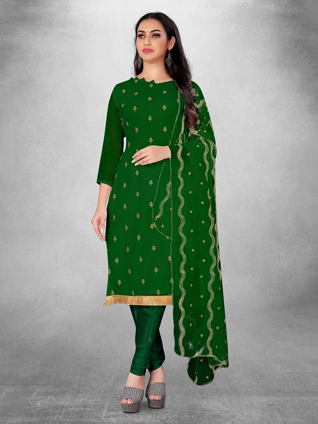

MANVAA Ethnic Motifs Embroidered Unstitched Dress Material, Green