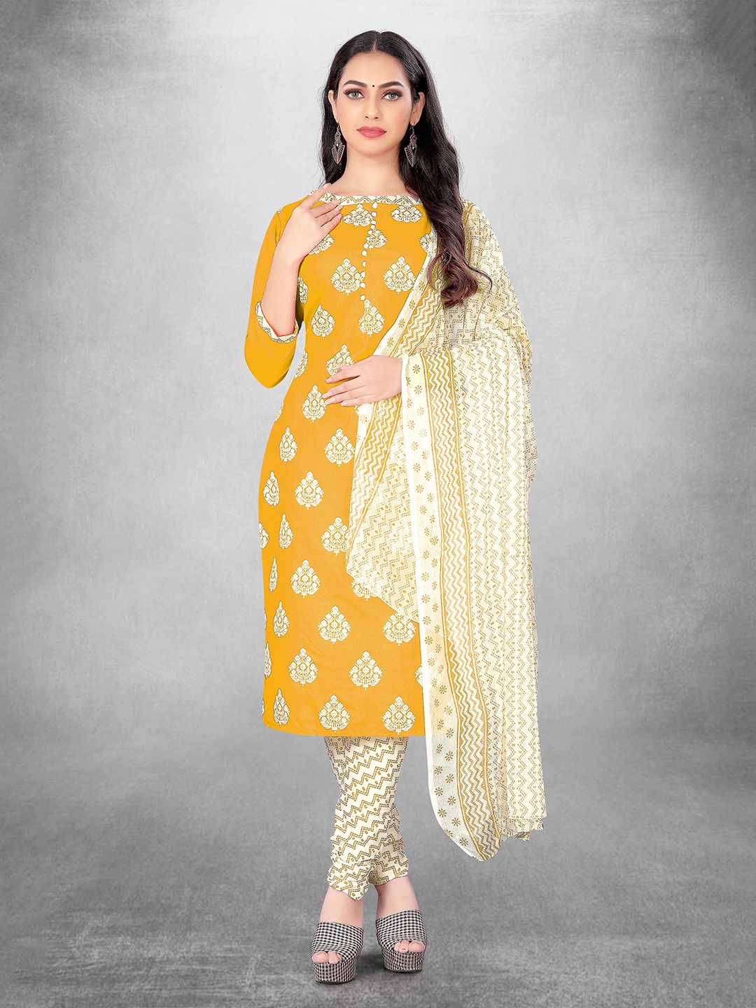 

MANVAA Floral Printed Unstitched Dress Material, Yellow