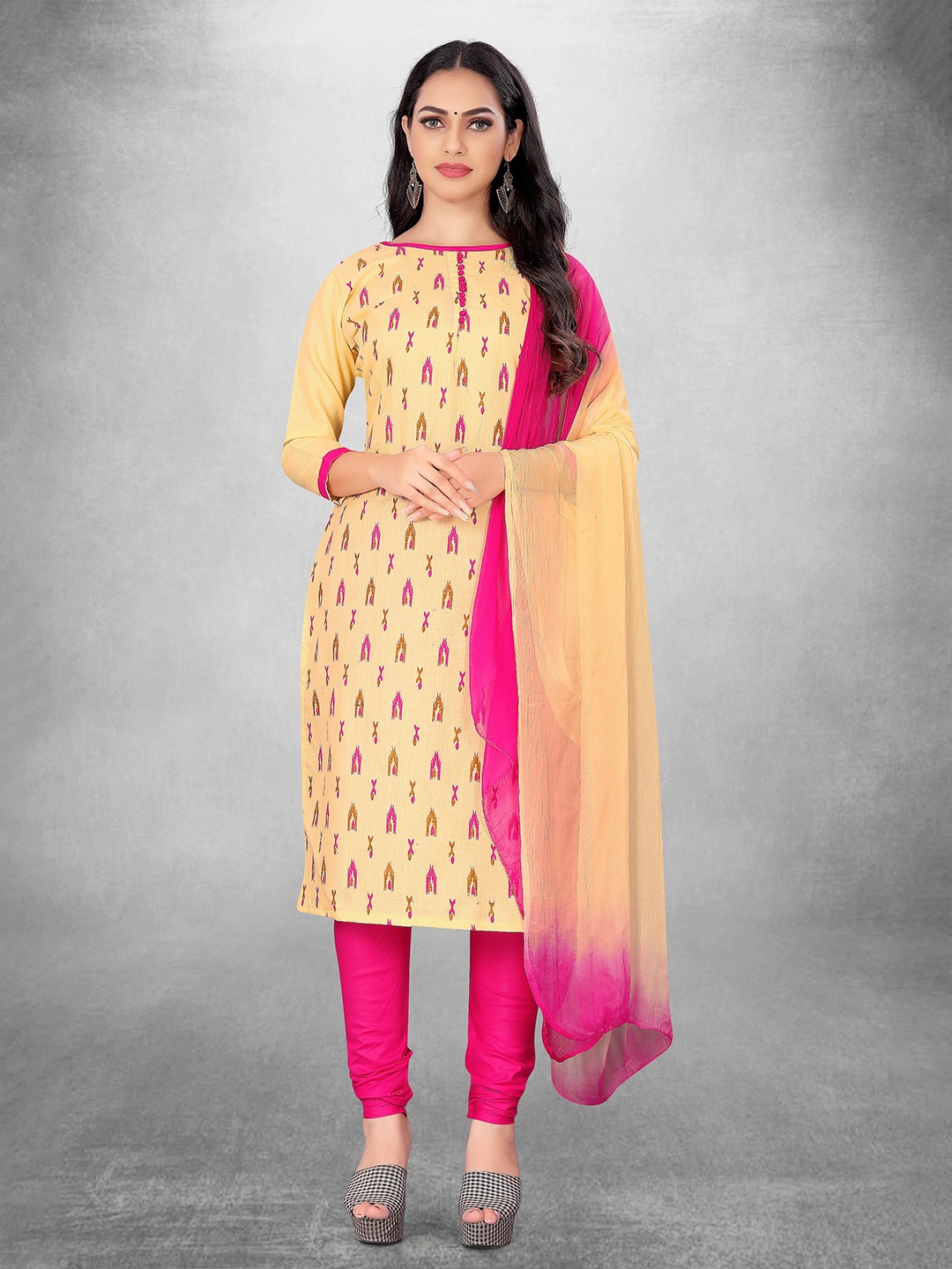 

MANVAA Geometric Printed Unstitched Dress Material, Beige