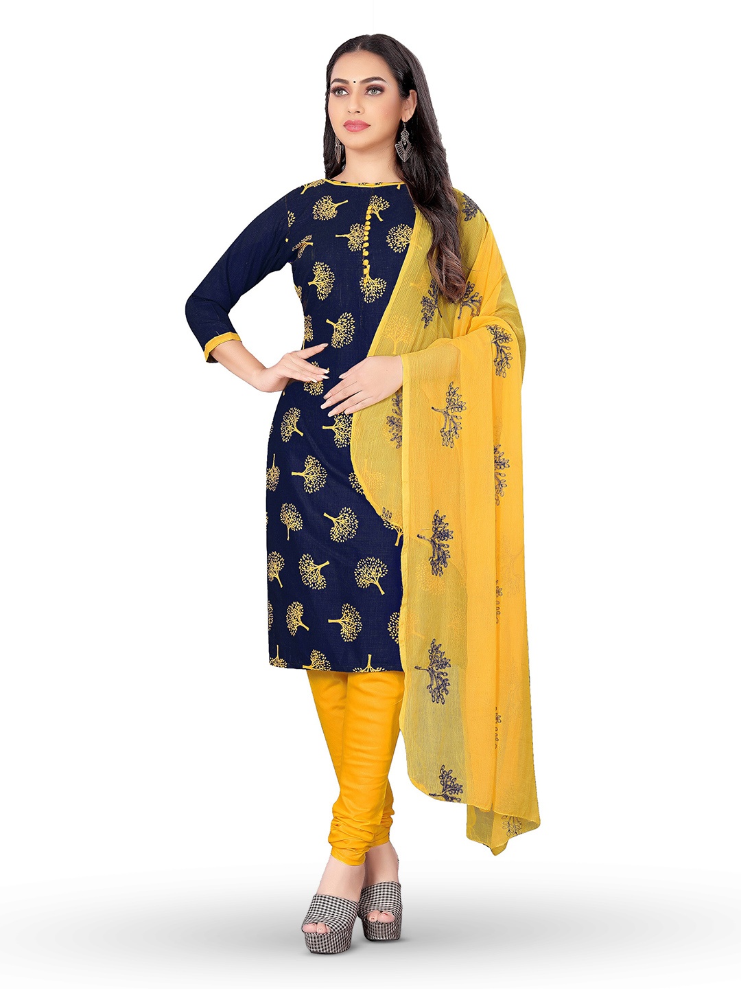 

MANVAA Floral Printed Unstitched Dress Material, Blue