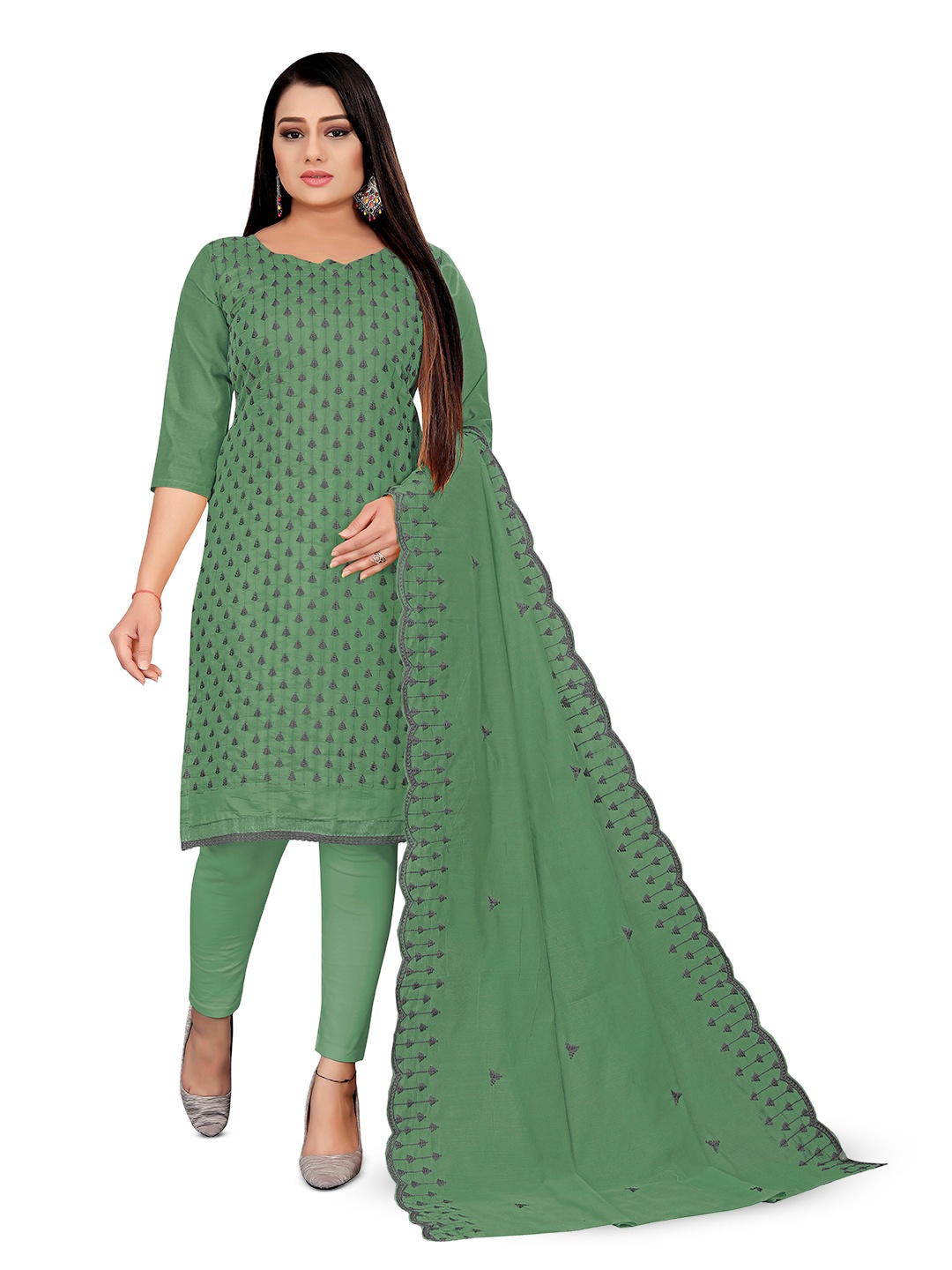

MANVAA Ethnic Motifs Embroidered Unstitched Dress Material, Green