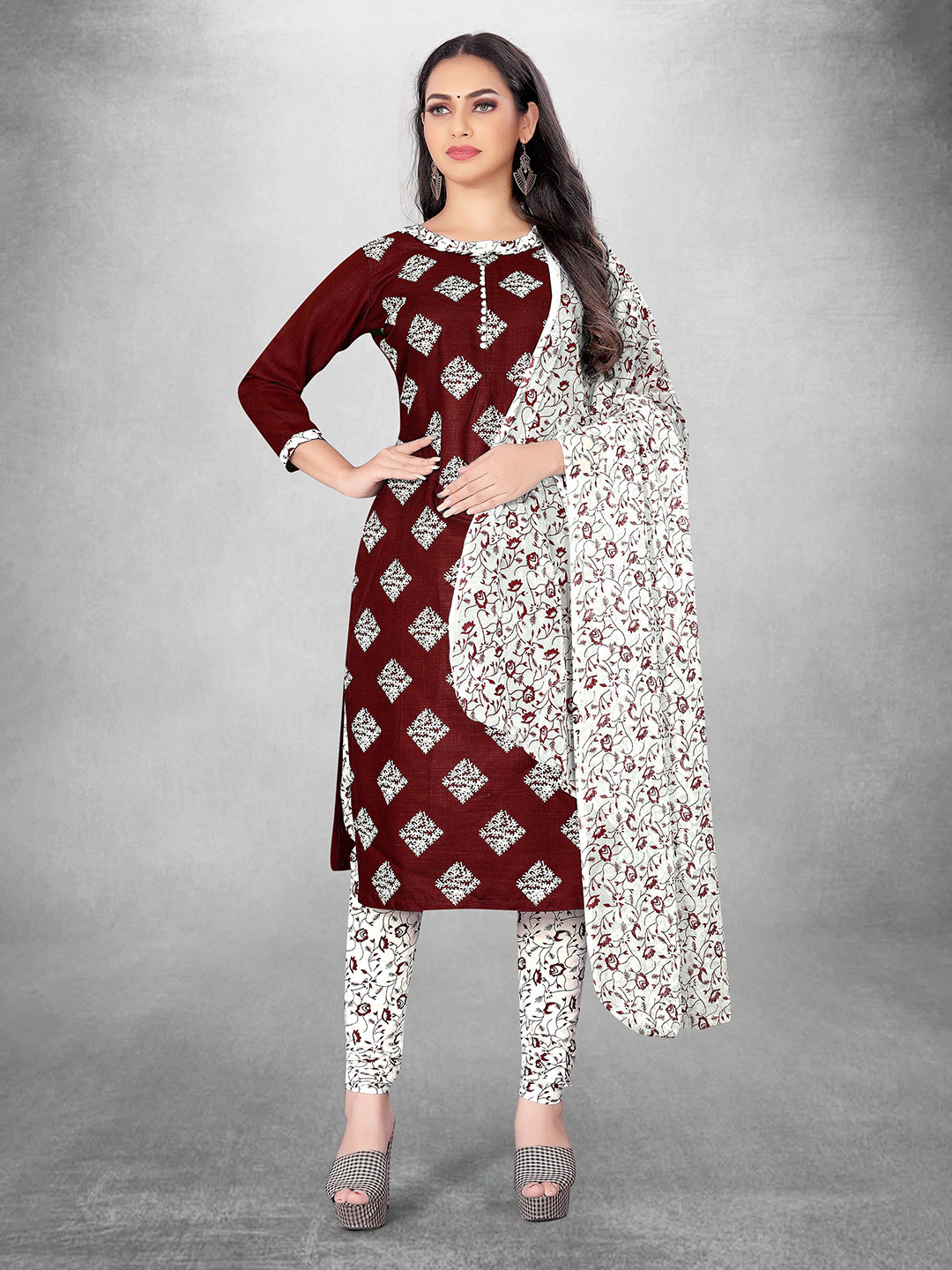 

MANVAA Ethnic Motifs Printed Unstitched Dress Material, Maroon