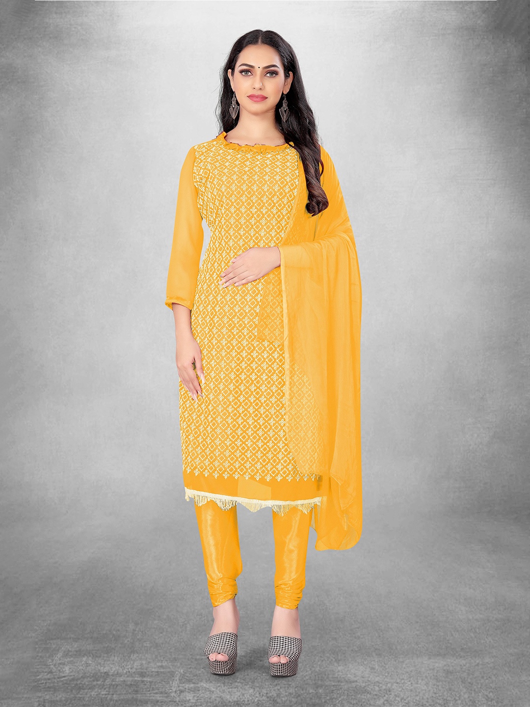 

MANVAA Ethnic Motifs Embroidered Unstitched Dress Material, Yellow