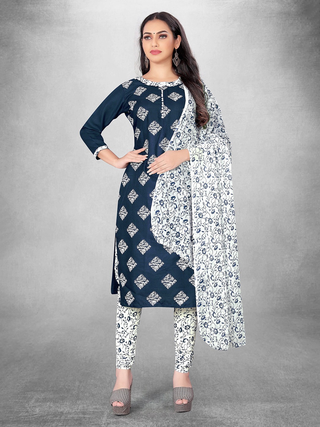 

MANVAA Ethnic Motifs Printed Unstitched Dress Material, Blue