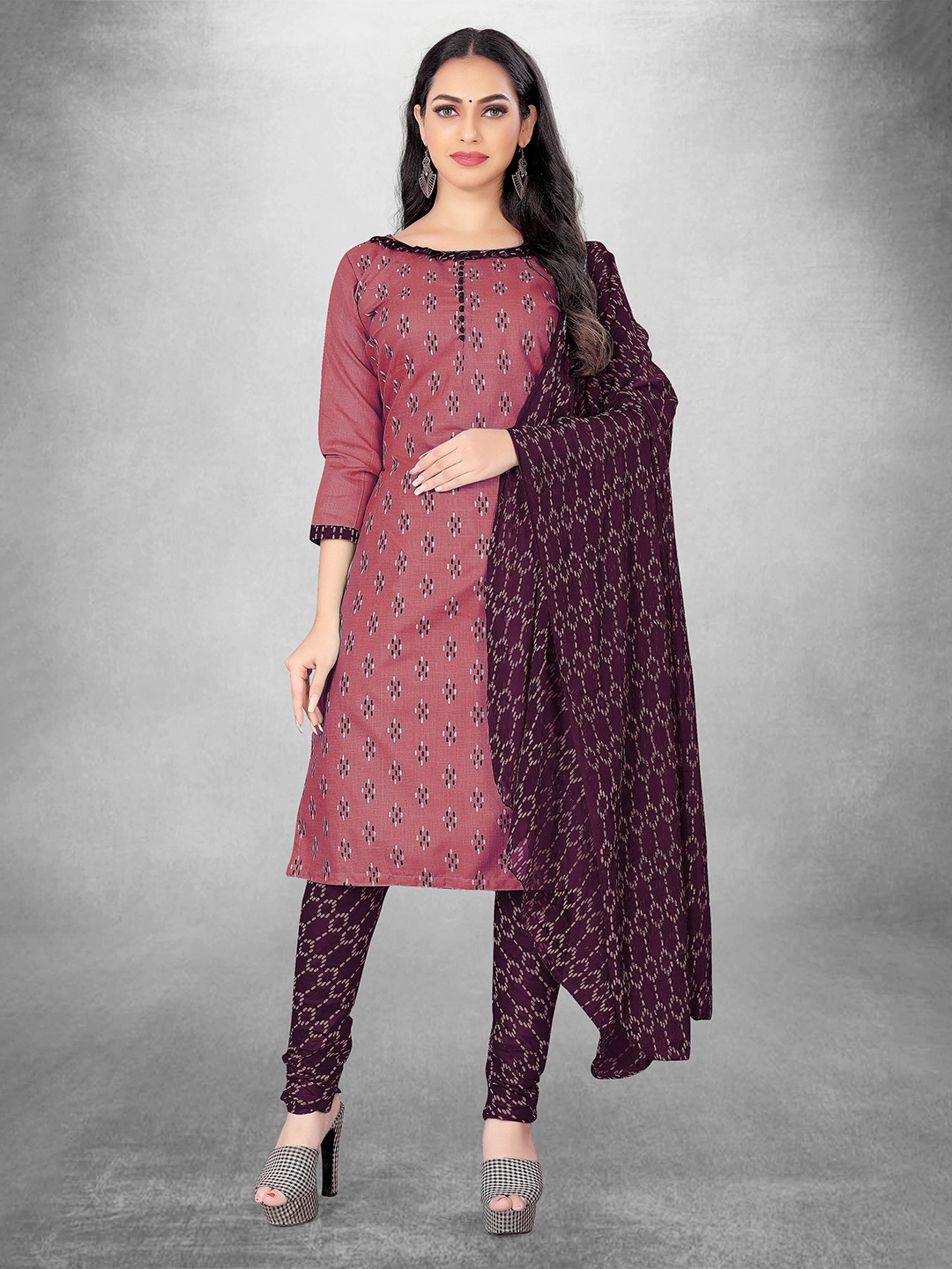 

MANVAA Geometric Printed Unstitched Dress Material, Purple