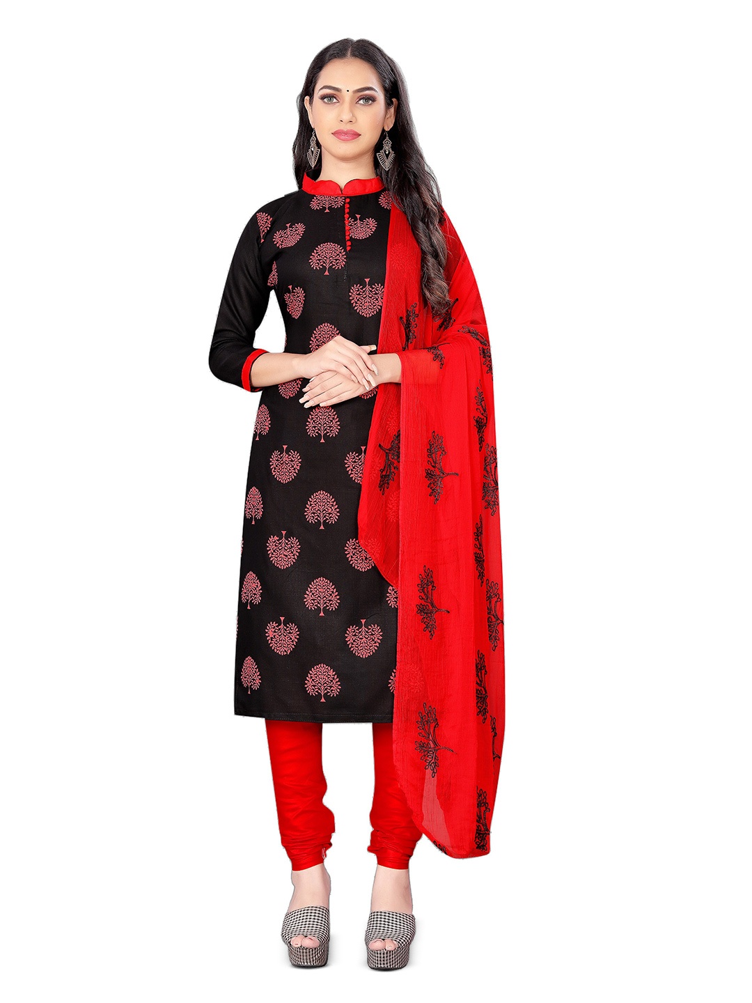 

MANVAA Floral Printed Unstitched Dress Material, Black