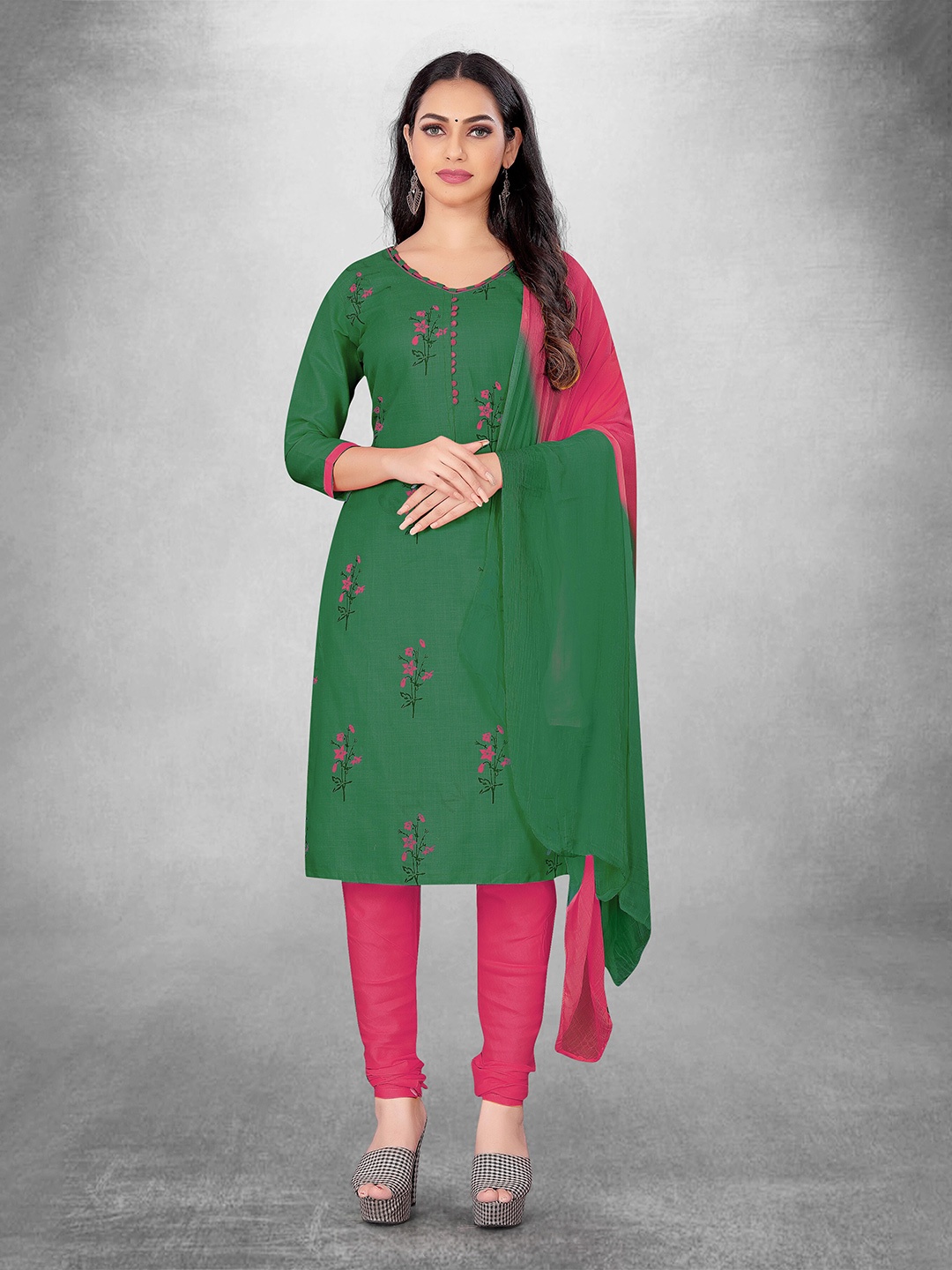 

MANVAA Floral Embroidered Unstitched Dress Material, Sea green