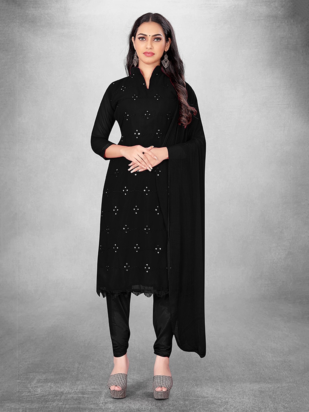 

MANVAA Ethnic Motifs Embroidered Unstitched Dress Material, Black