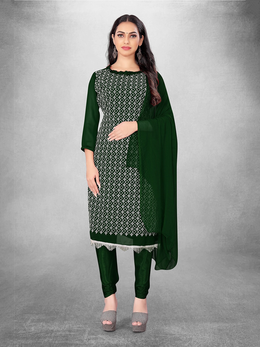 

MANVAA Ethnic Motifs Embroidered Unstitched Dress Material, Green