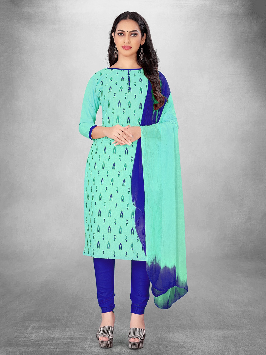 

MANVAA Geometric Printed Unstitched Dress Material, Sea green