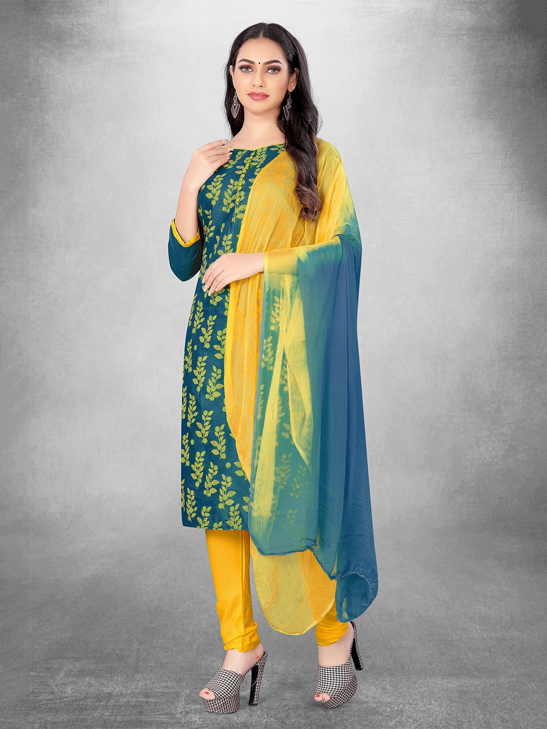

MANVAA Floral Printed Unstitched Dress Material, Blue