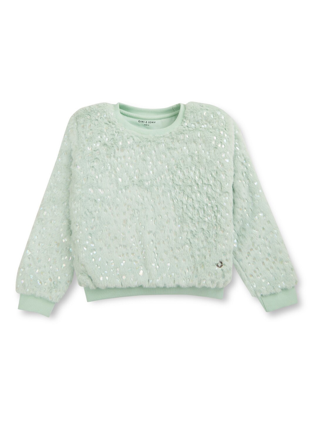 

Gini and Jony Girls Self Design Fleece Pullover Sweatshirt, Green