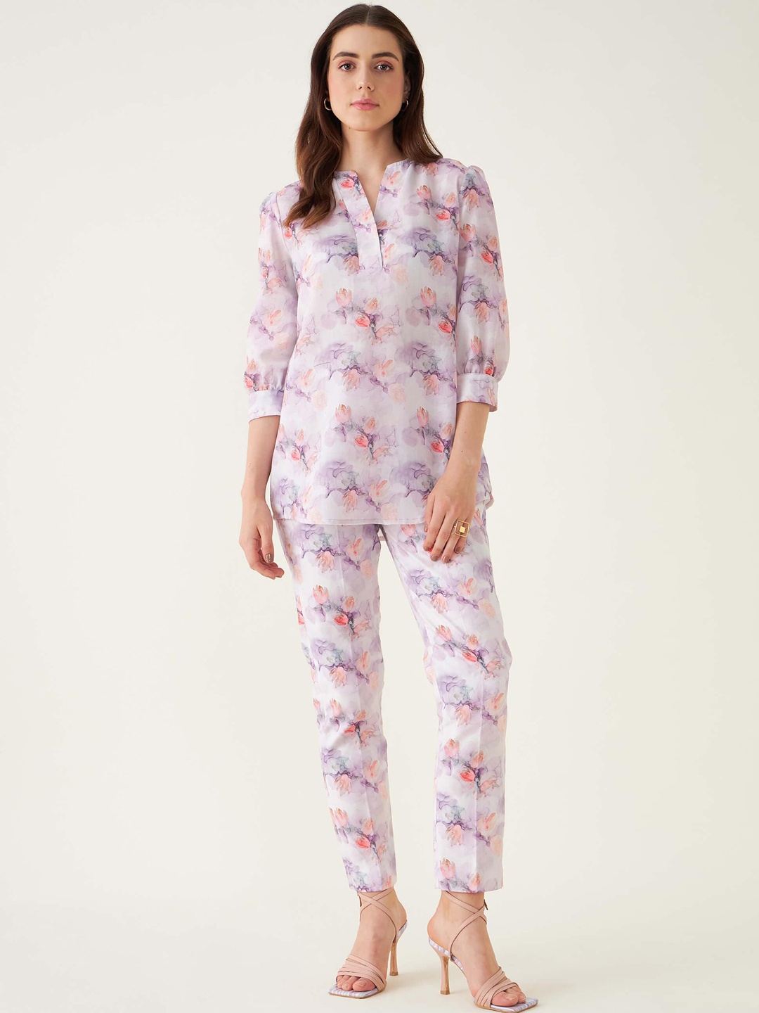 

SALT ATTIRE Printed Pure Cotton Tunic With Trousers Co-Ords, Purple