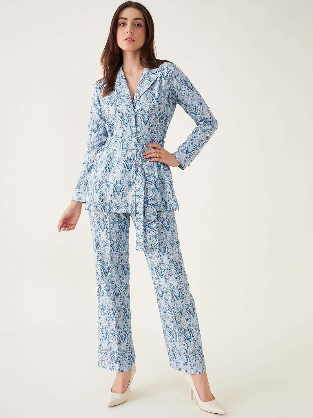 

SALT ATTIRE Printed Coat With Trouser, Blue