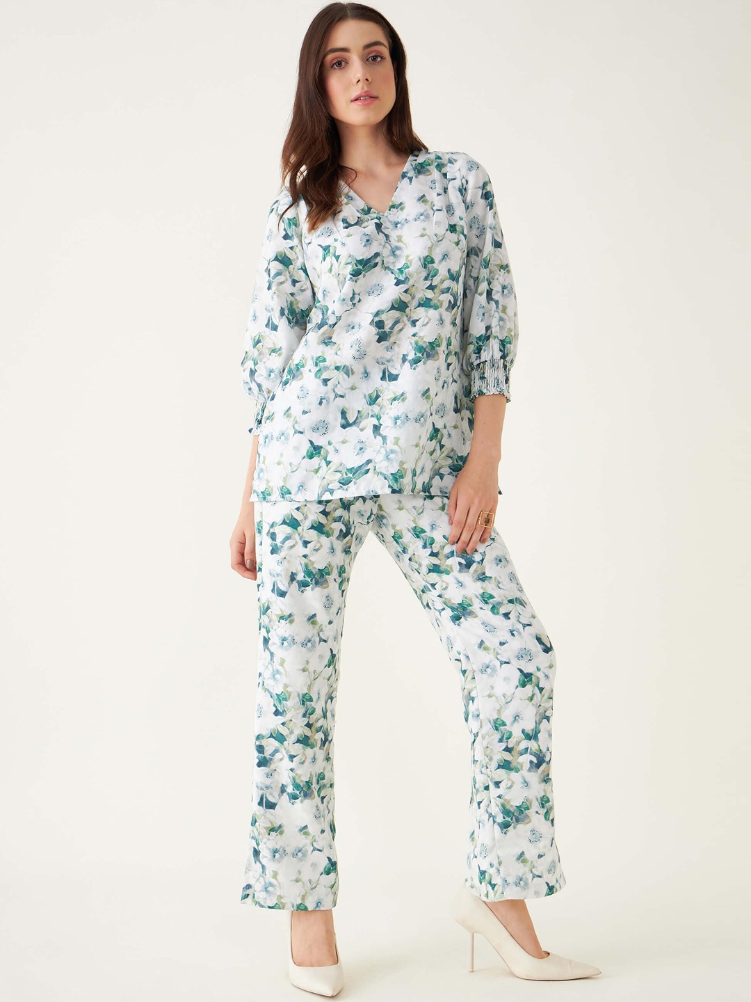 

SALT ATTIRE Floral Printed Top With Trousers, Green