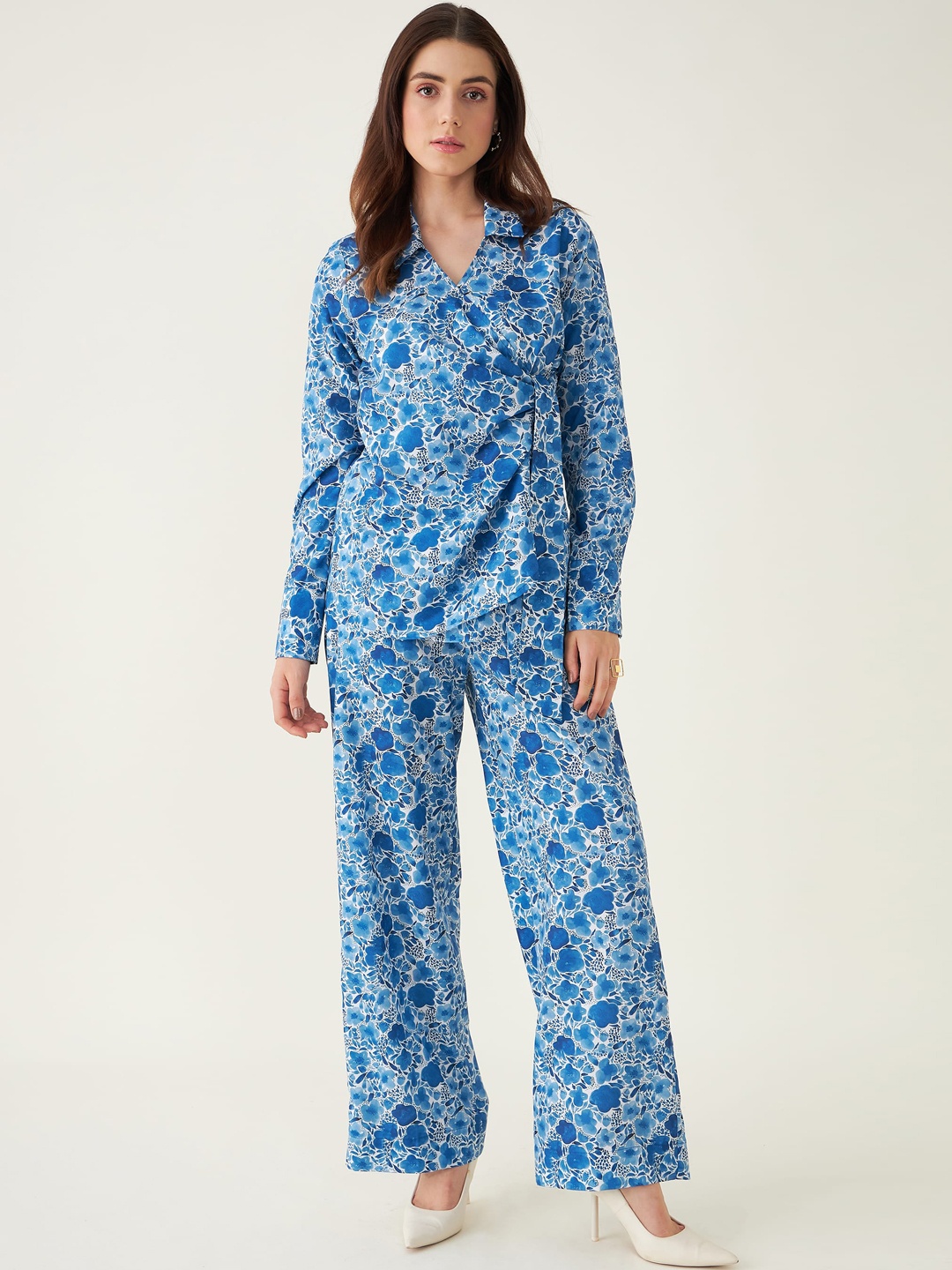 

SALT ATTIRE Pretty Feminine Printed Top & Trousers Co-Ords, Blue