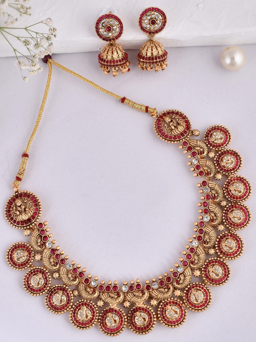 

Silvermerc Designs Gold-Plated Stone-Studded Jewellery Set
