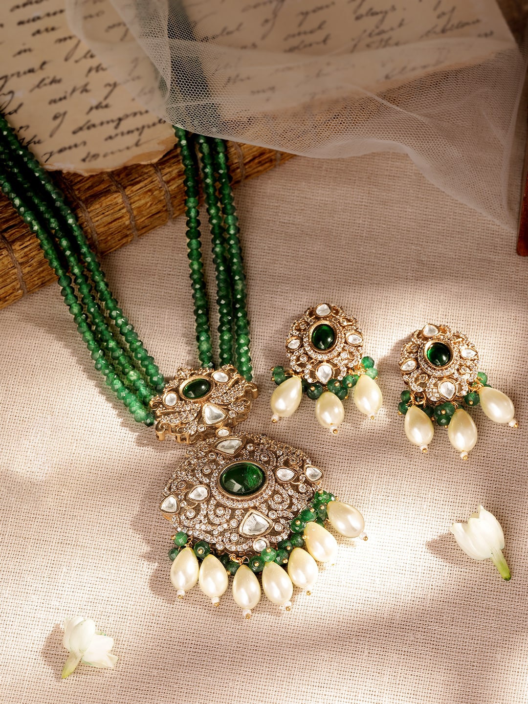 

Rubans Stone-Studded & Beaded Jewellery Set, Gold