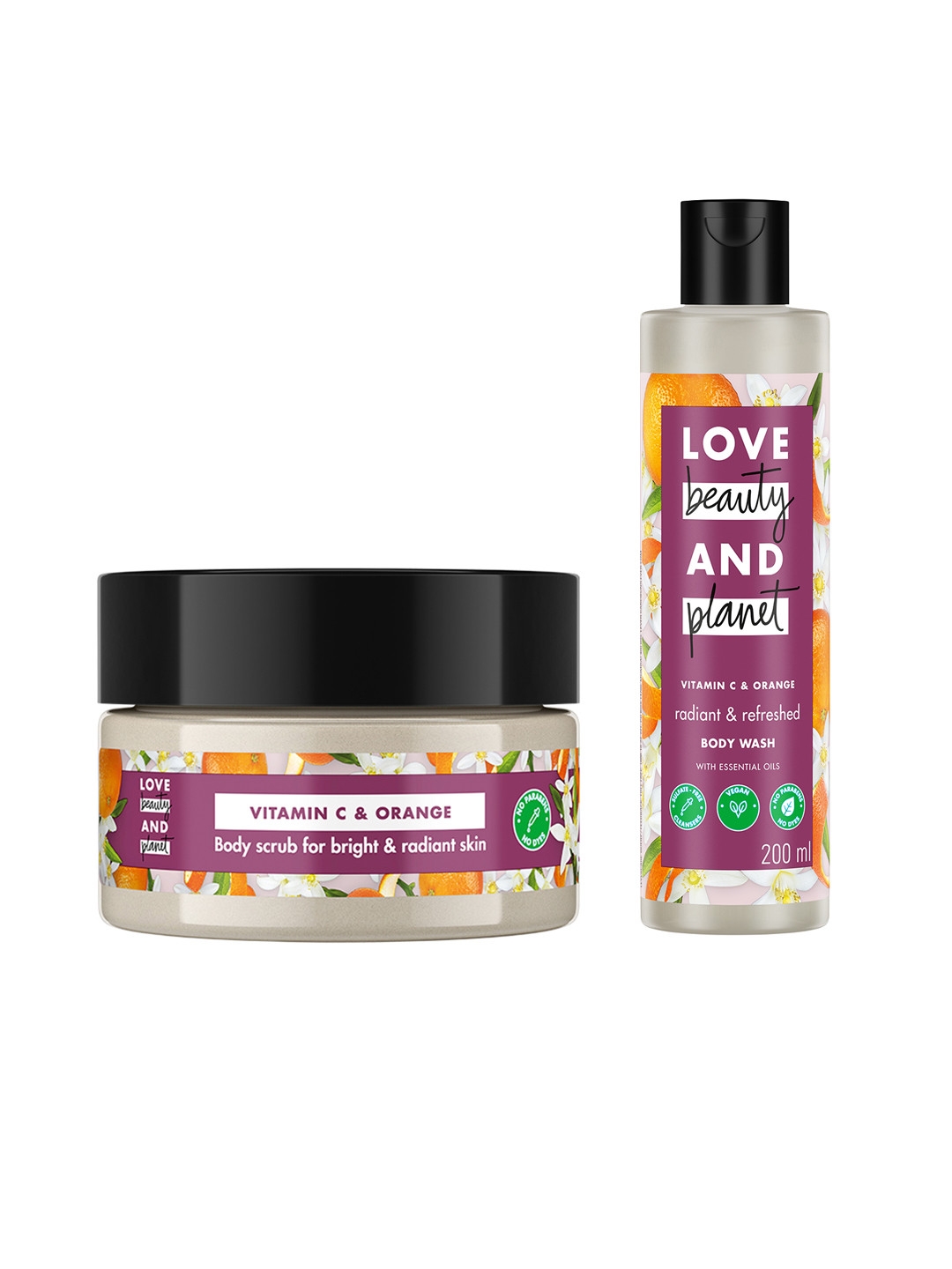 

Love Beauty & Planet Set of Vitamin C & Orange Body Wash + Body Scrub - 200 ml Each, Purple