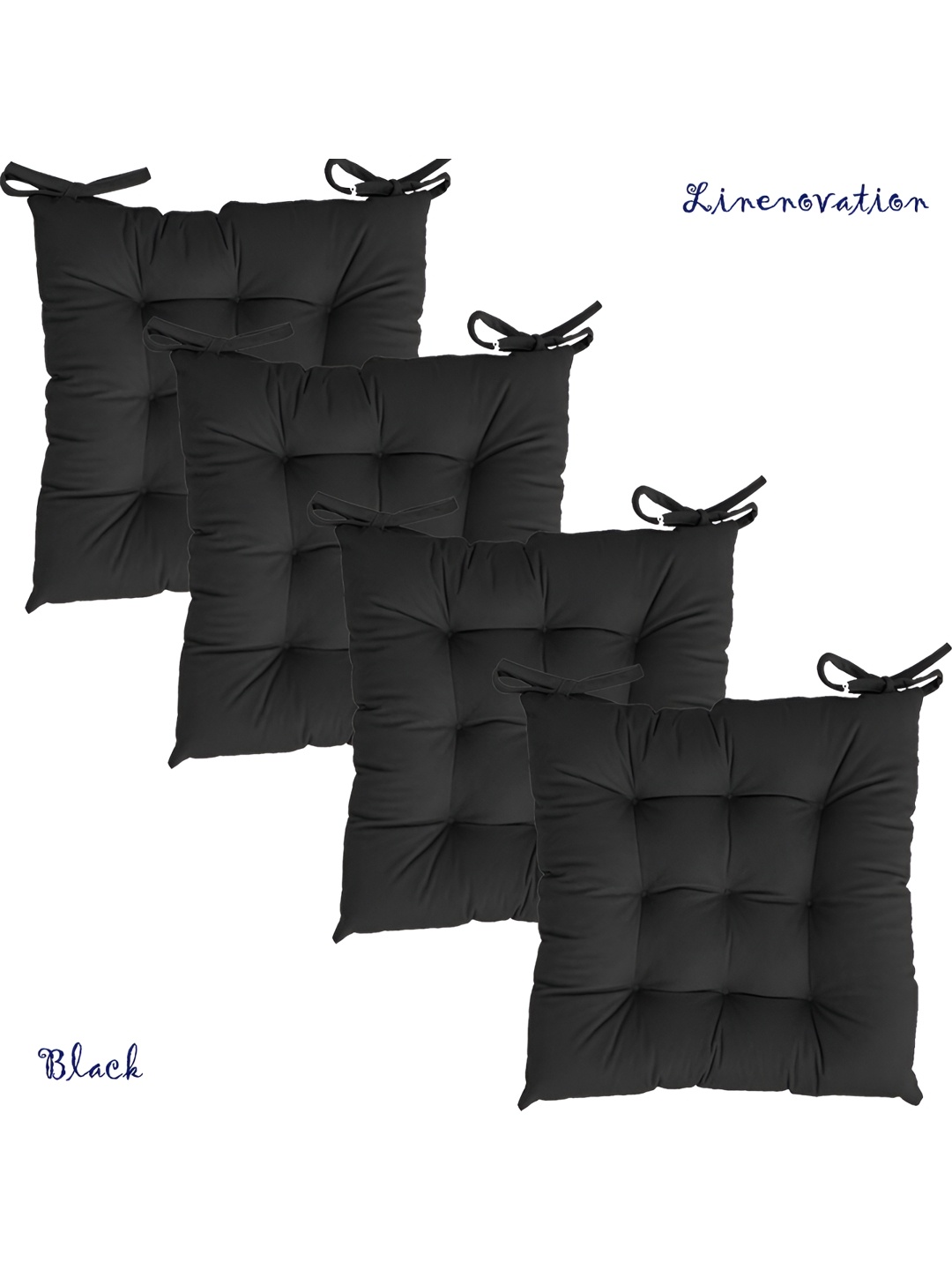 

LINENOVATION Black 4 Pieces Square Chair Pads