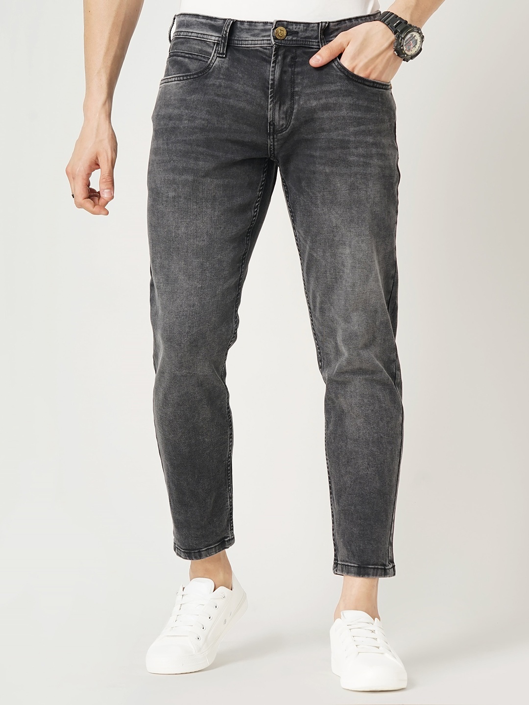

Llak Jeans Men Tapered Fit Light Fade Stretchable Jeans, Grey