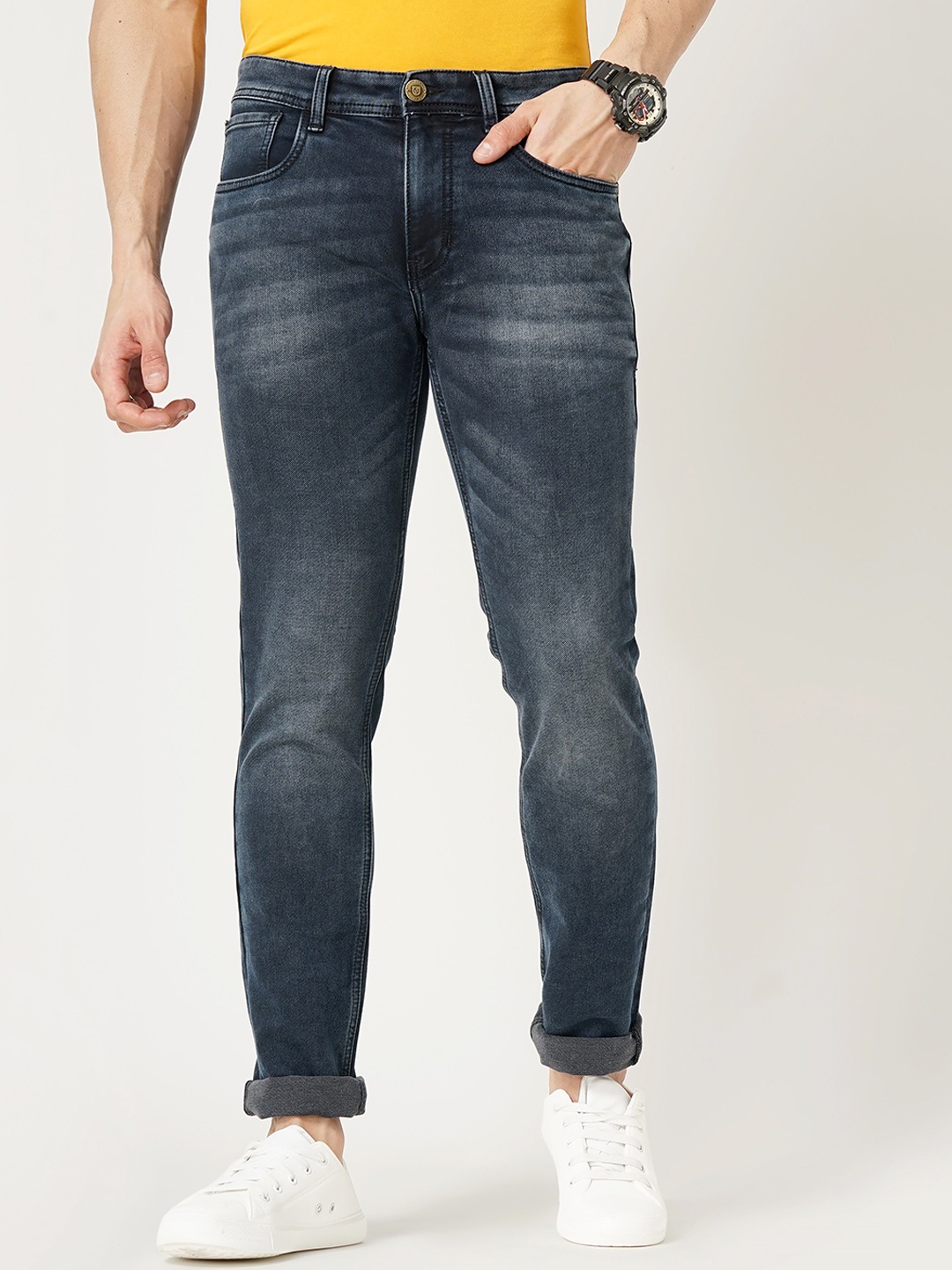 

Llak Jeans Men Skinny Fit Light Fade Stretchable Jeans, Navy blue