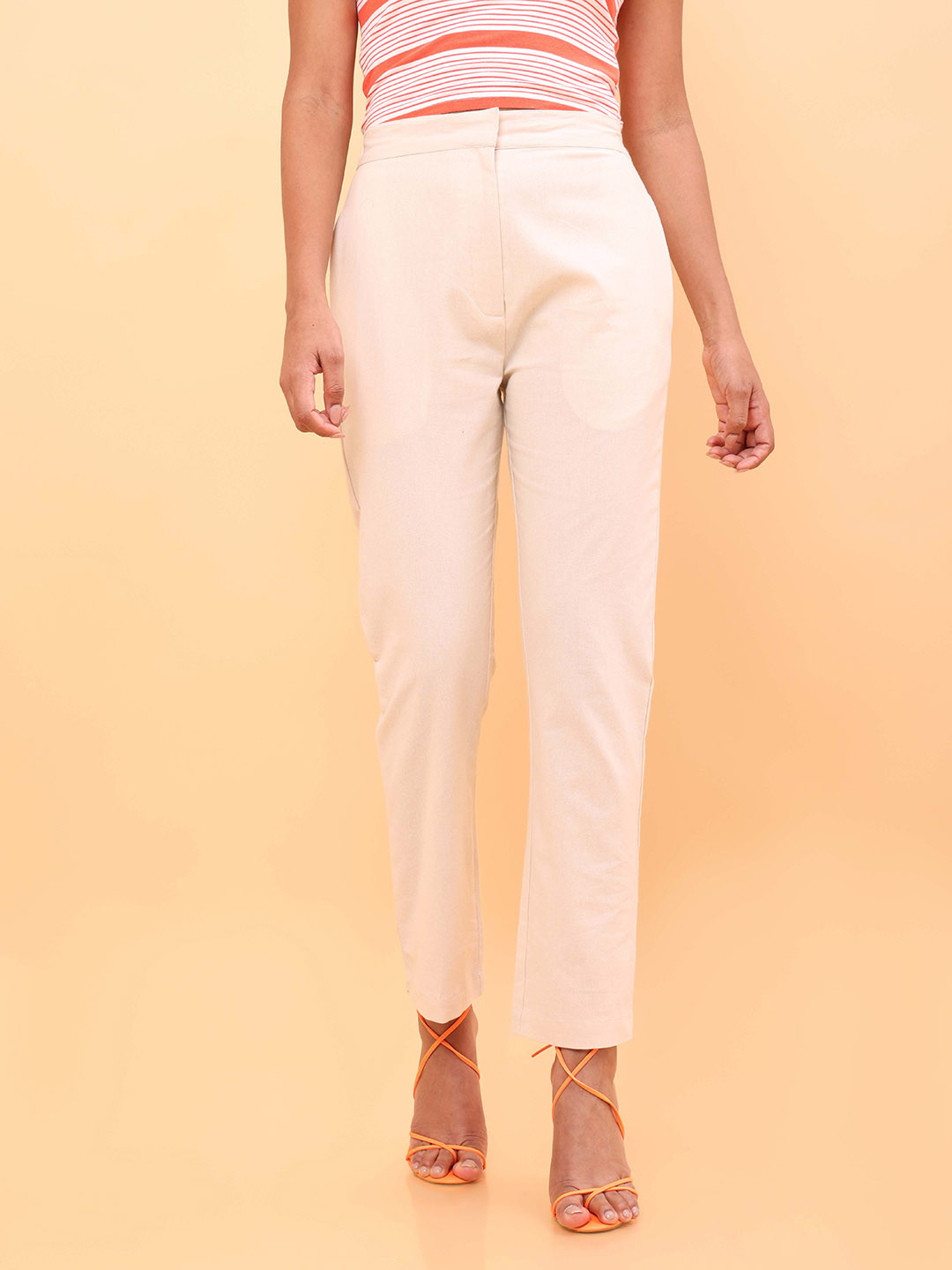 

UNTUNG Women Cotton Mid Rise Trousers, White