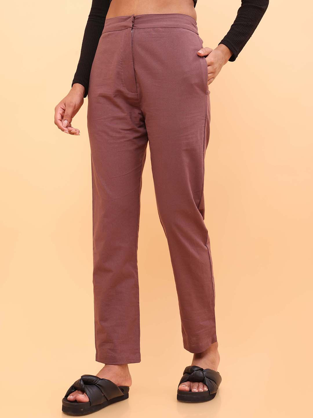 

UNTUNG Women Cotton Straight-Leg Lounge Pants, Brown