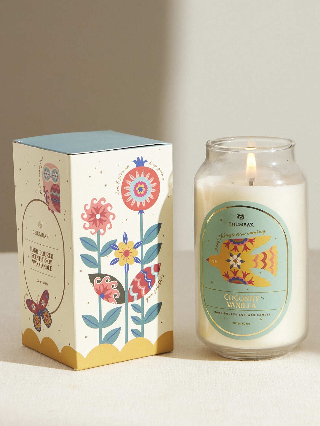 

Chumbak Orange & Green Vanilla Coconut Scented Jar Candle