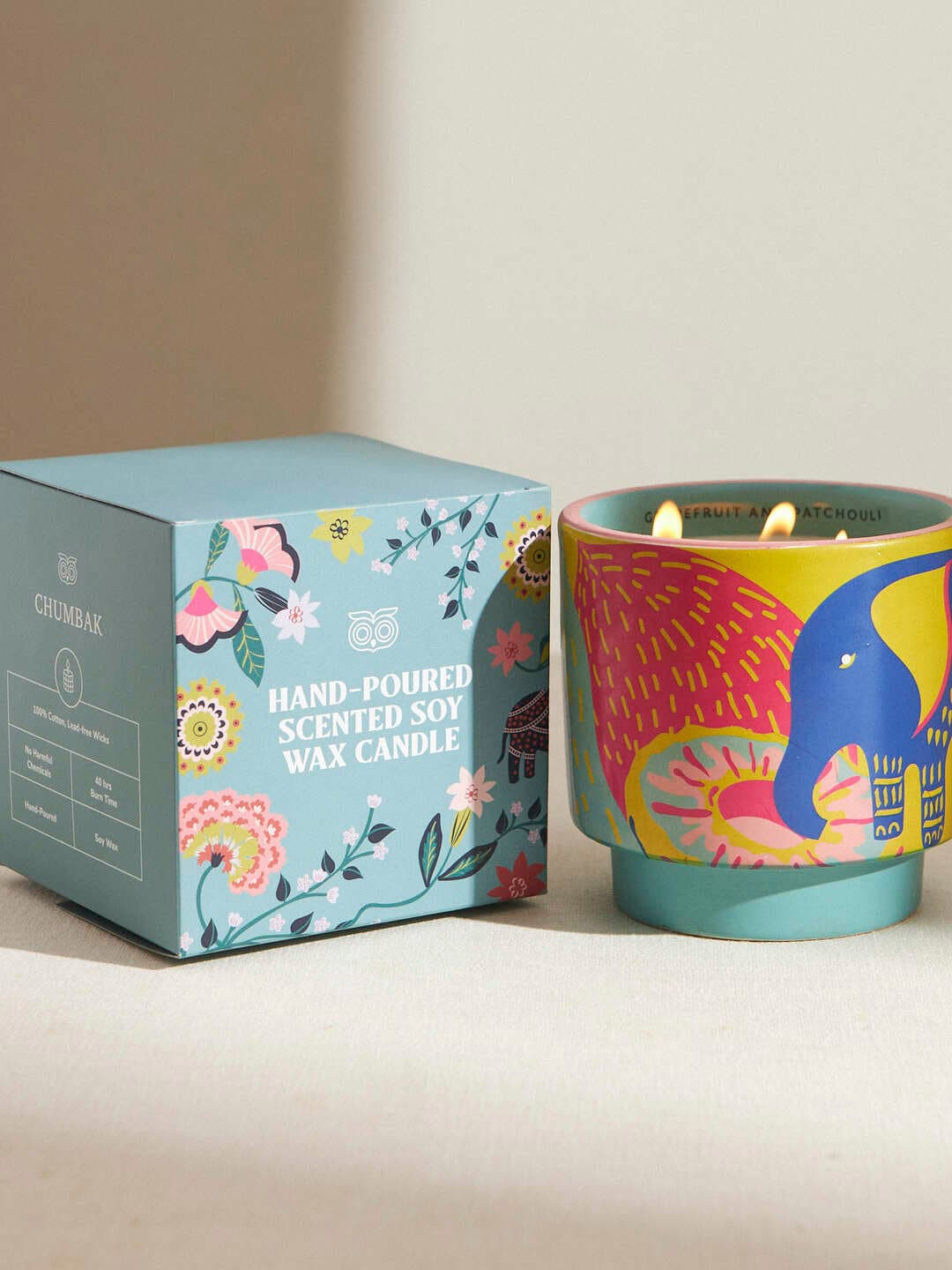 

Chumbak Blue & Red Large Ceramic Grapefruit & Patchouli Scented Jar Candle