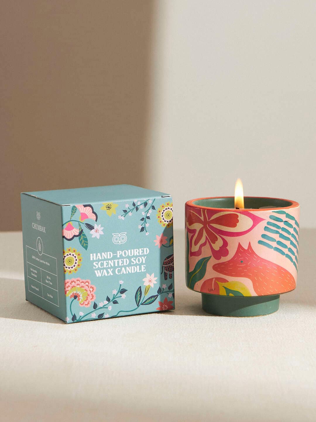 

Chumbak Red & Green Floral Print Ceramic Jar Candle