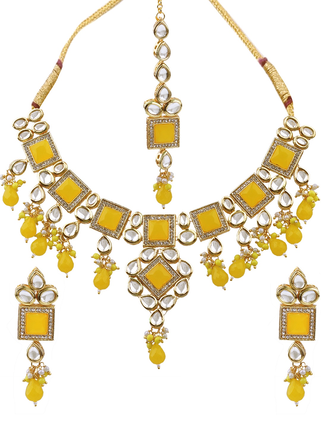 

AASHISH IMITATION Gold Plated Kundan Studded & Beaded Jewellery Set