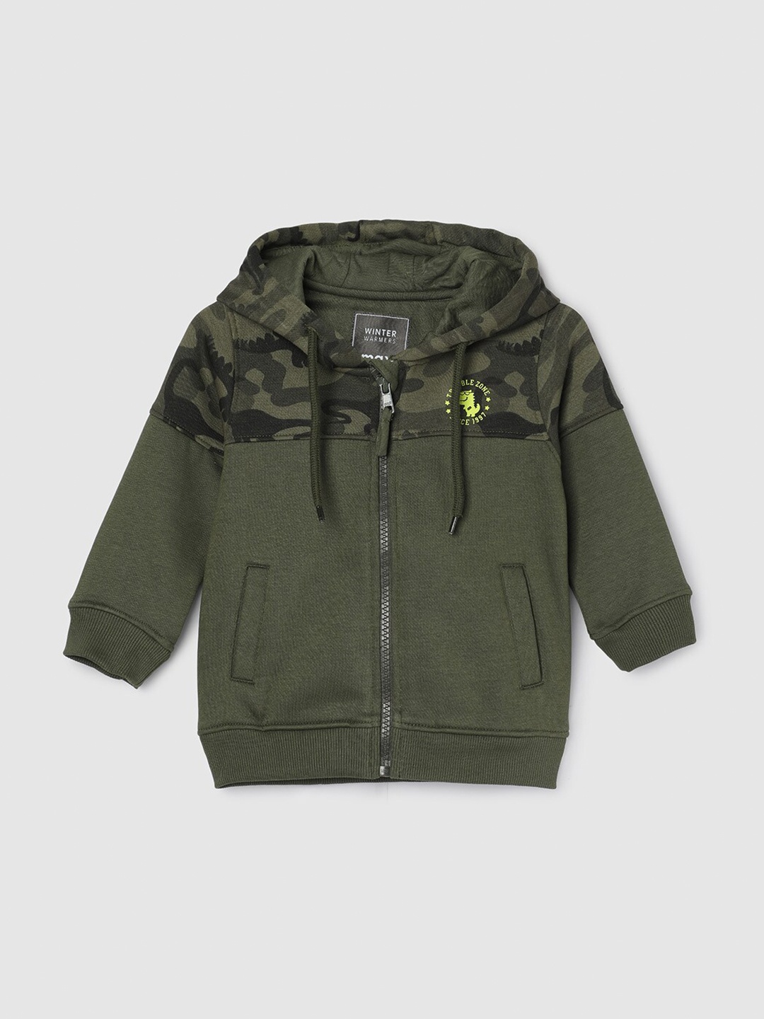 

max Infant Boys Camouflage Printed Hooded Front-Open Sweatshirt, Olive