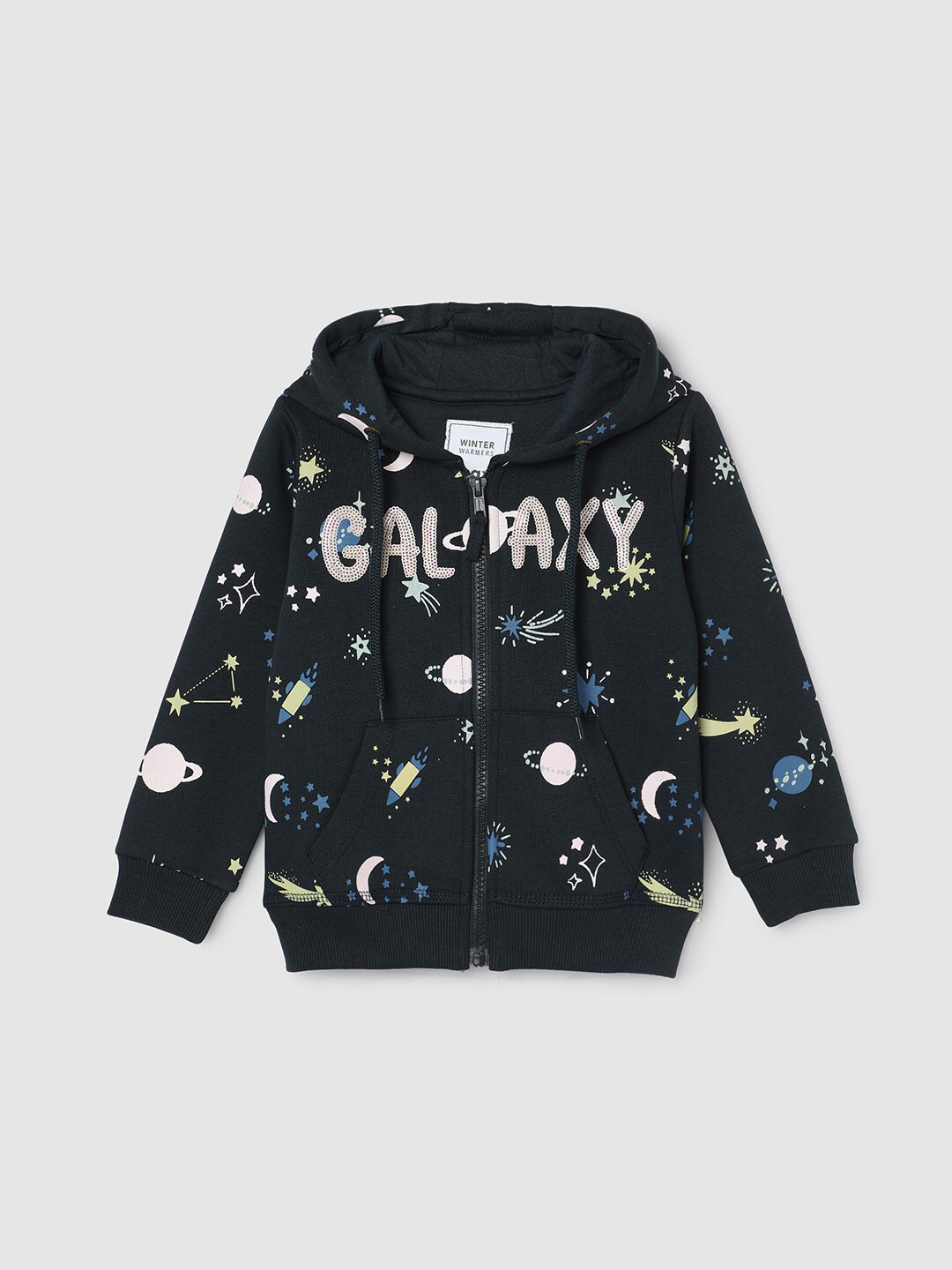 

max Girls Typography Printed Hooded Front-Open Sweatshirt, Navy blue