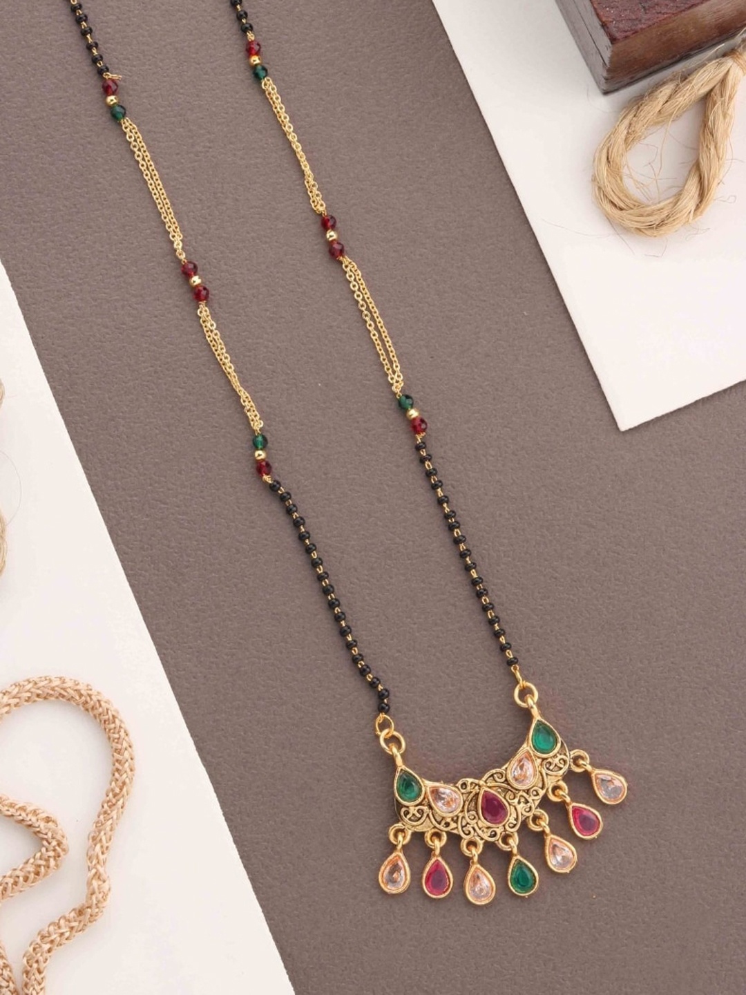 

ATIBELLE Gold Plated Stone Studded & Beaded Mangalsutra