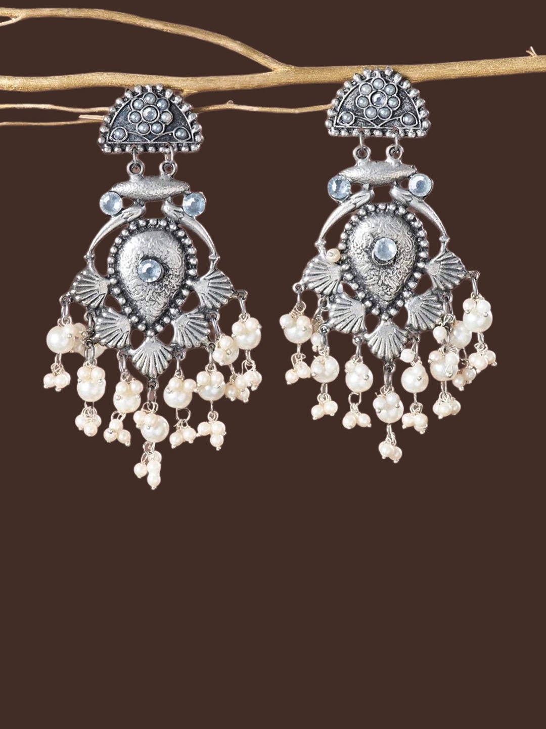 

ATIBELLE Silver Plated Earrings Stone Studded & Beaded Drop Earrings