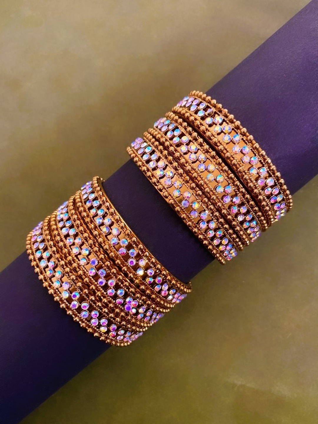 

ATIBELLE Set of 6 Gold-plated Stone-studded Bangles