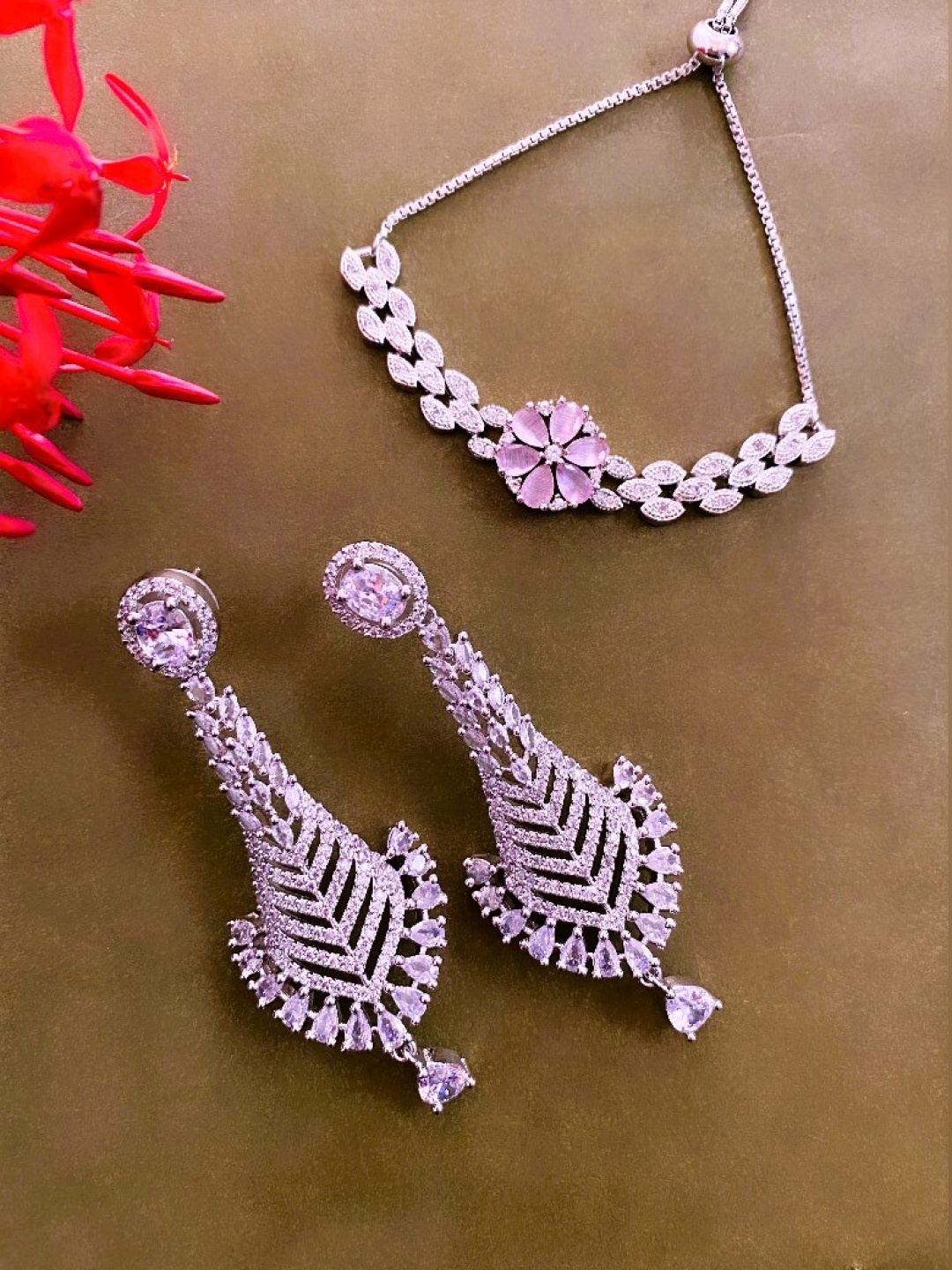 

ATIBELLE Silver-Plated CZ-Studded Jewellery Set