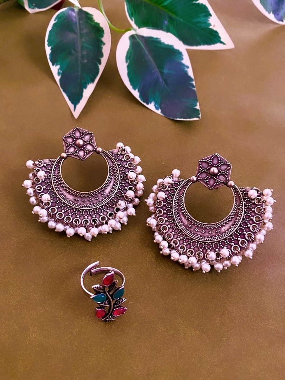 

ATIBELLE German Silver Stone Studded Jewellery Set