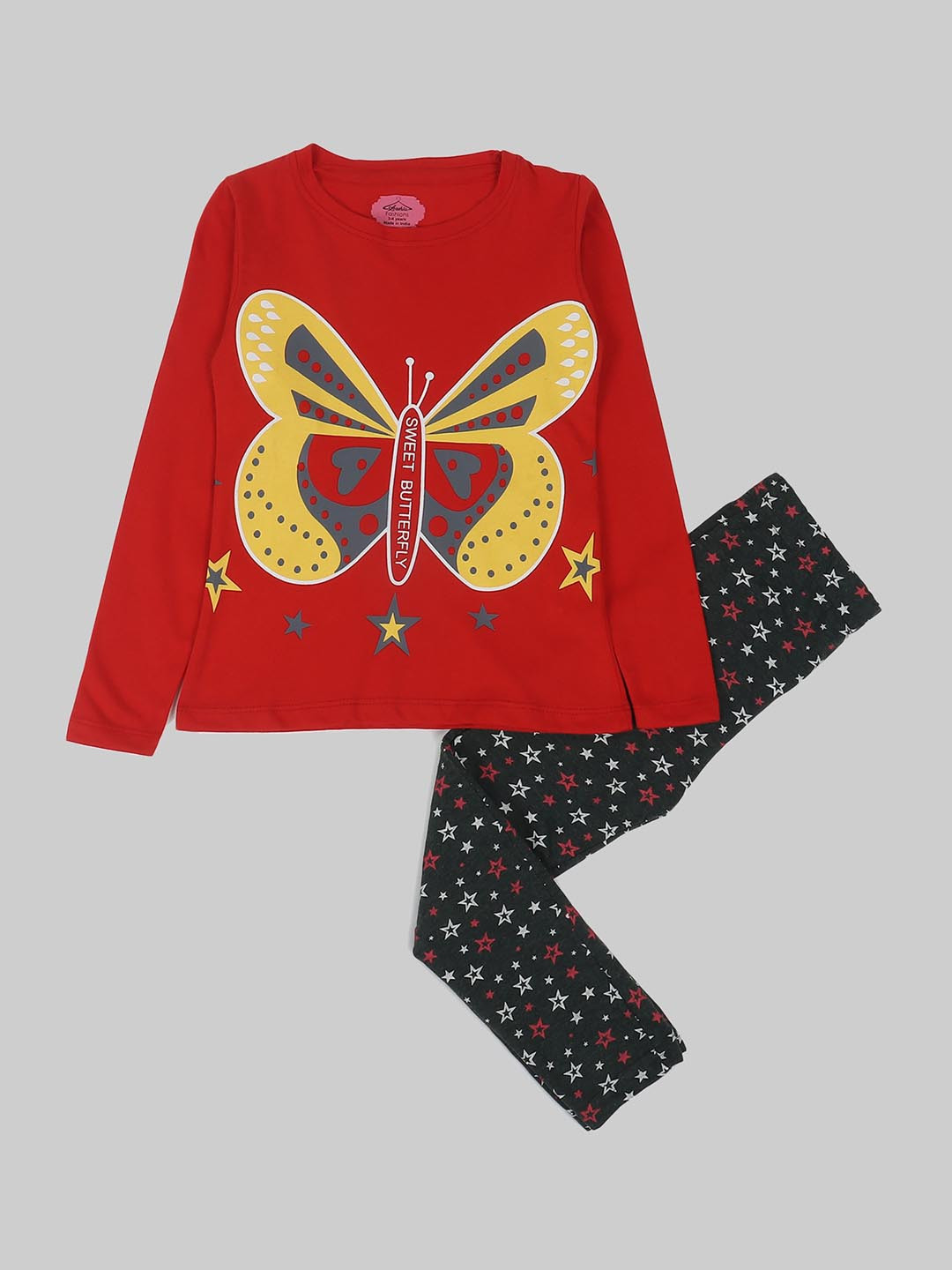 

BAESD Girls Graphic Printed Night suit, Red
