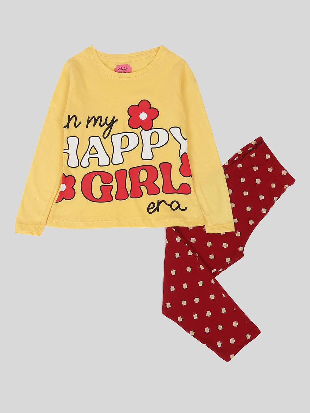 

BAESD Girls Typography Printed Pyjamas & T-shirt, Yellow