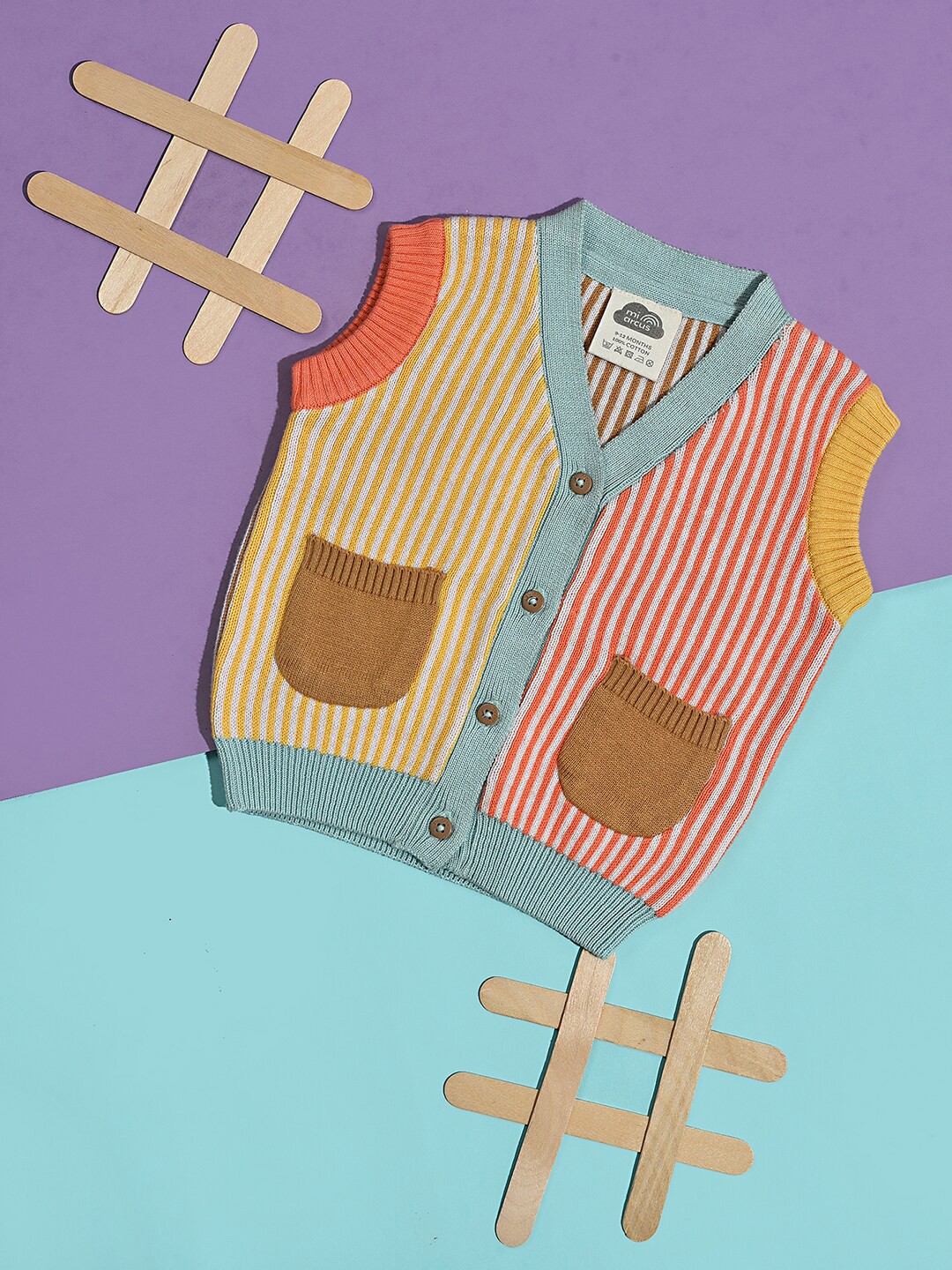 

MiArcus Kids Striped V-Neck Cardigan, Yellow