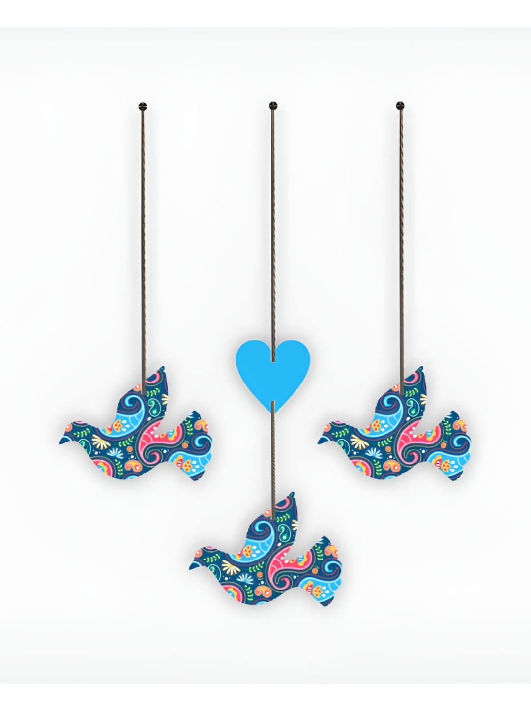 

CVANU 3 Pieces Blue & Pink Floral Painted Bird Shape Wooden Wall Hangings