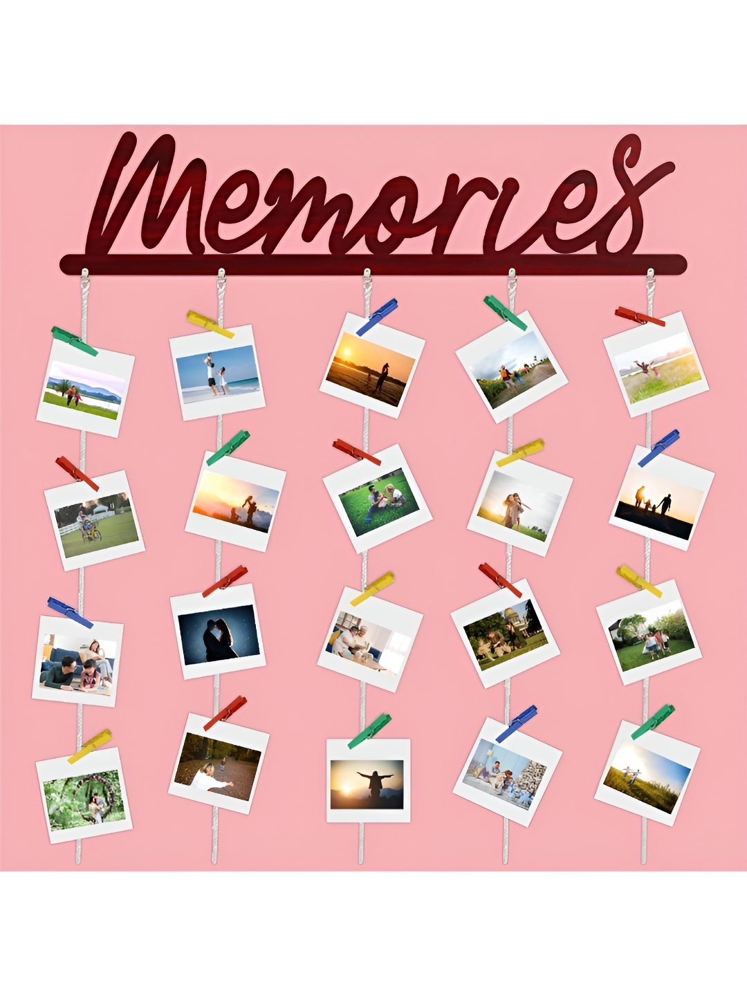 CVANU Brown Memories Carved Cut Out Wooden Wall Hanging With Photo Clips