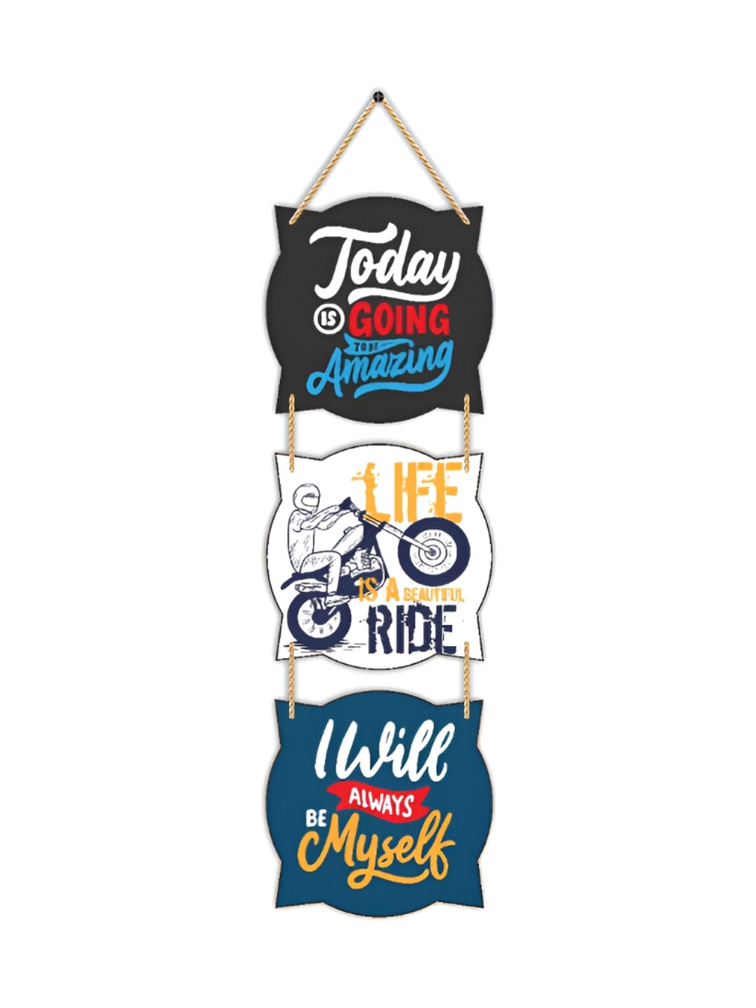 

CVANU Blue & White Motivational Quotes Painted Wooden Wall Hanging
